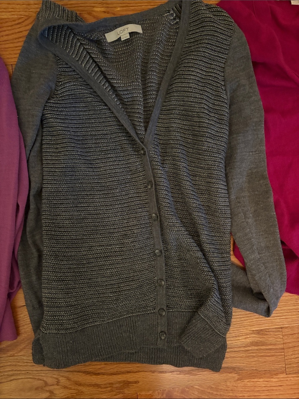 LOFT Women's Magenta, gray and Lavender Button-Front Cardigans - all three - Picture 6 of 11